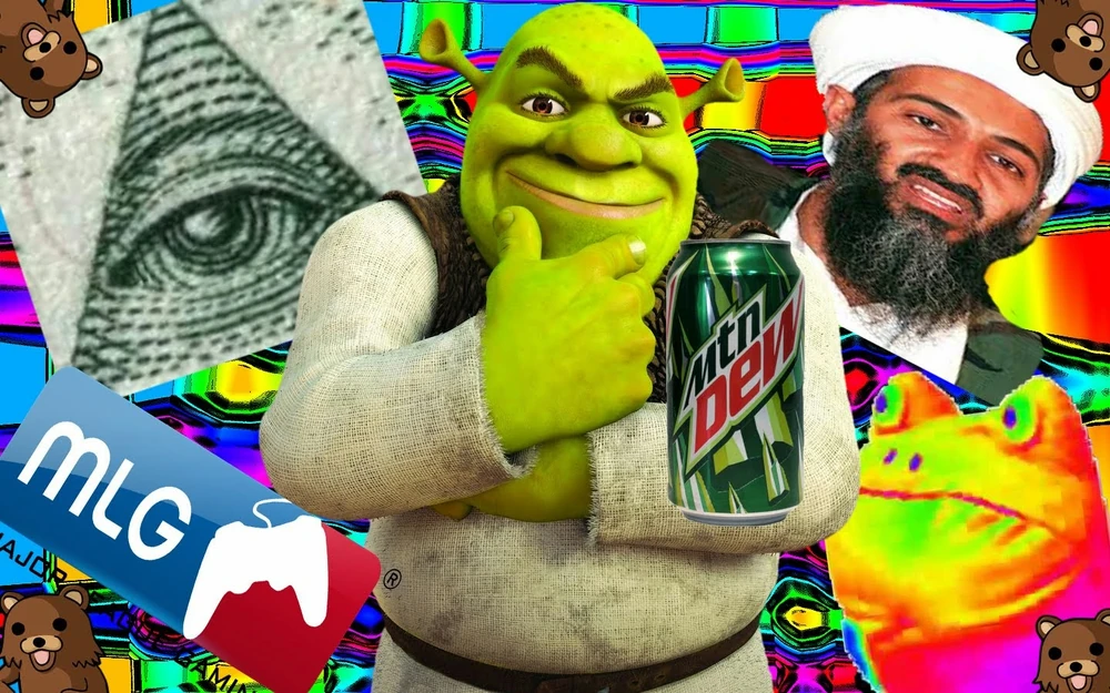 deep fried MLG illuminati Shrek collage